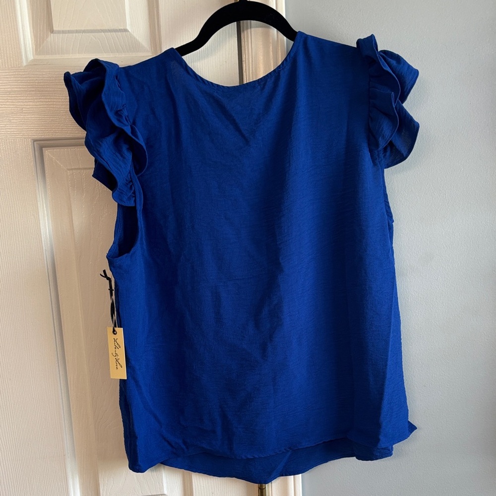 Liberty Love Royal Blue Ruffle Sleeve V-Neck Top - Picture 5 of 7